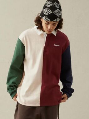 HUF MICK COLOR BLOCK RUGBY POLO SHIRT SMALL